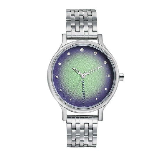 Fastrack Sunburn Quartz Analog Green Dial Metal Strap Watch for Girls