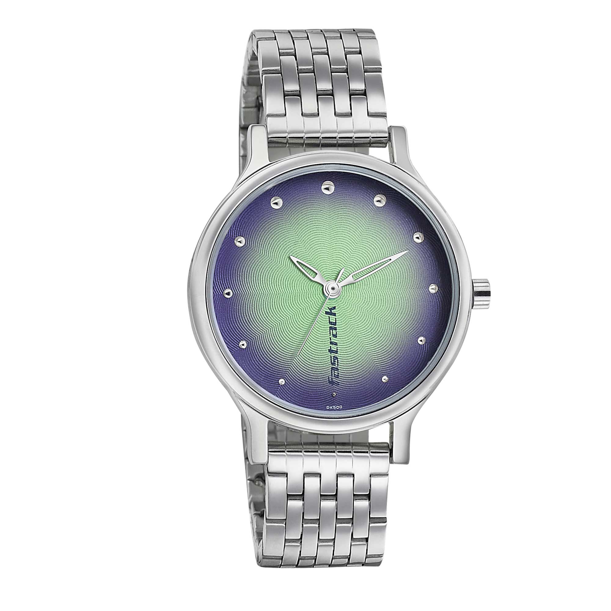Fastrack Sunburn Quartz Analog Green Dial Metal Strap Watch for