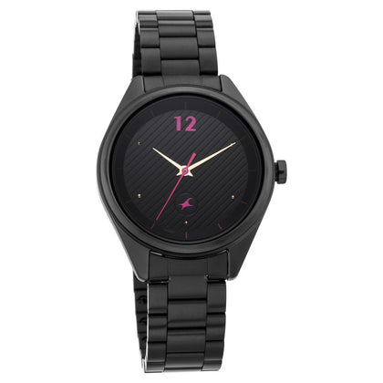 Fastrack Quartz Analog Black Dial Stainless Steel Strap Watch for Girls