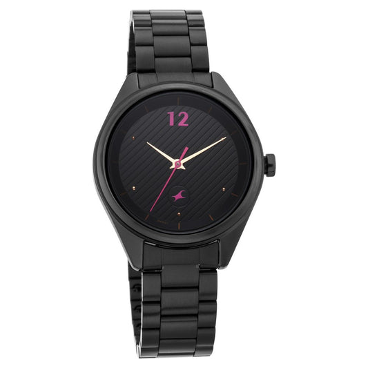 Fastrack Quartz Analog Black Dial Stainless Steel Strap Watch for Girls