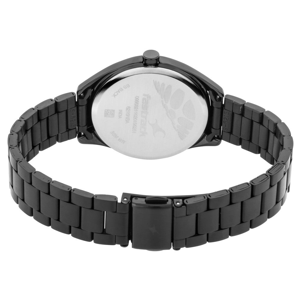 Fastrack Quartz Analog Black Dial Stainless Steel Strap Watch for Girls