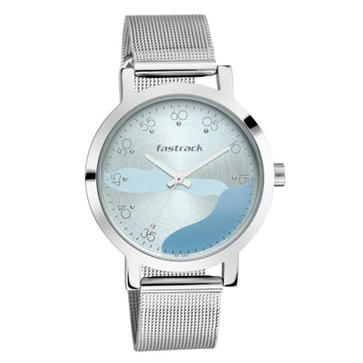 Fastrack Bare Basics Quartz Analog Blue Dial Stainless Steel Strap Watch for Girls