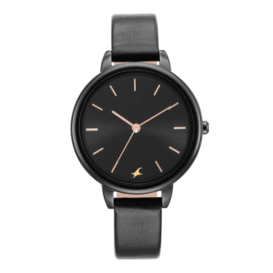 Fastrack Glitch Quartz Analog Black Dial Leather Strap Watch for Girls