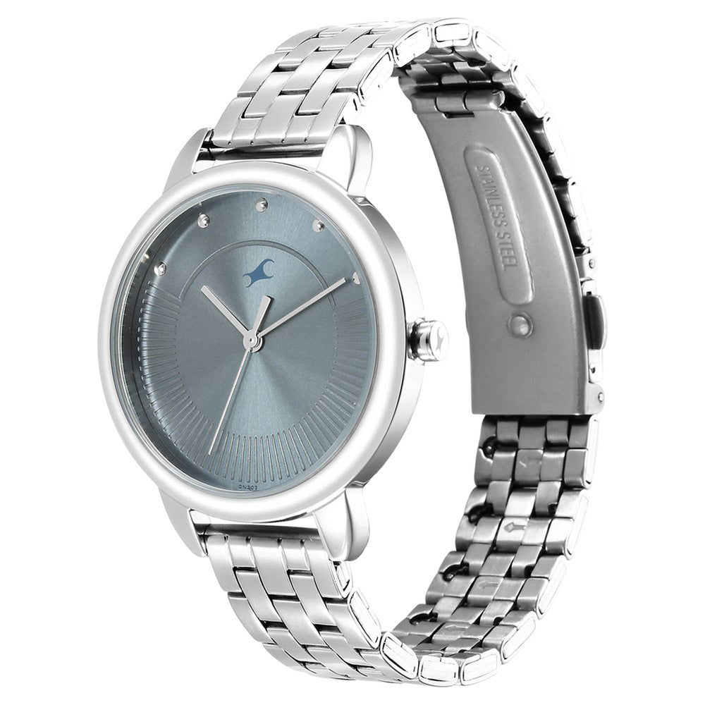 Fastrack Stunners Quartz Analog Blue Dial Metal Strap Watch for Girls
