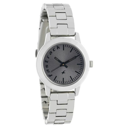 Fastrack Fundamentals Quartz Analog Grey Dial Stainless Steel Strap Watch for Girls