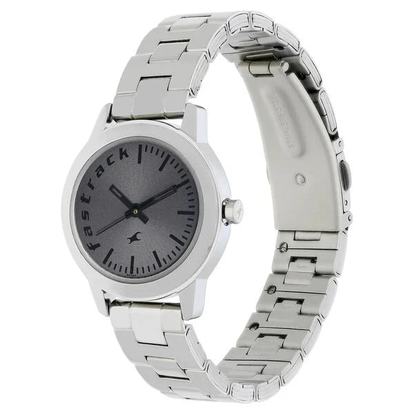 Fastrack Fundamentals Quartz Analog Grey Dial Stainless Steel Strap Watch for Girls