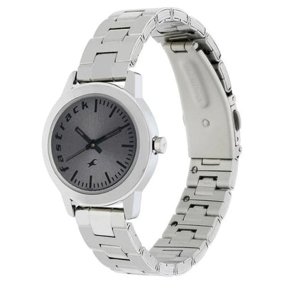 Fastrack Fundamentals Quartz Analog Grey Dial Stainless Steel Strap Watch for Girls