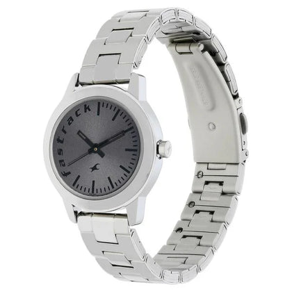 Fastrack Fundamentals Quartz Analog Grey Dial Stainless Steel Strap Watch for Girls
