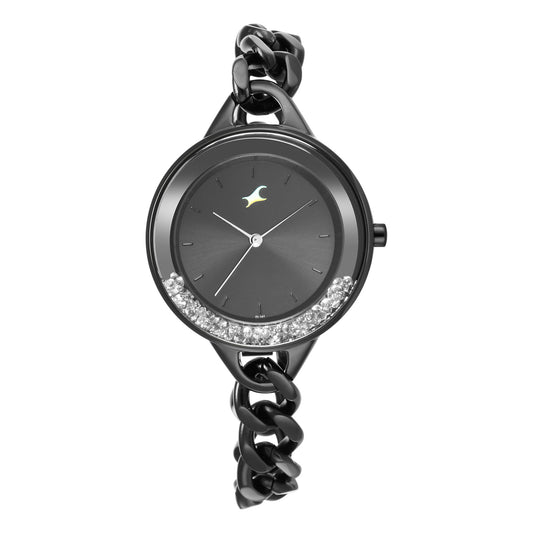 Fastrack Glitch Quartz Analog Black Dial Metal Strap Watch for Girls