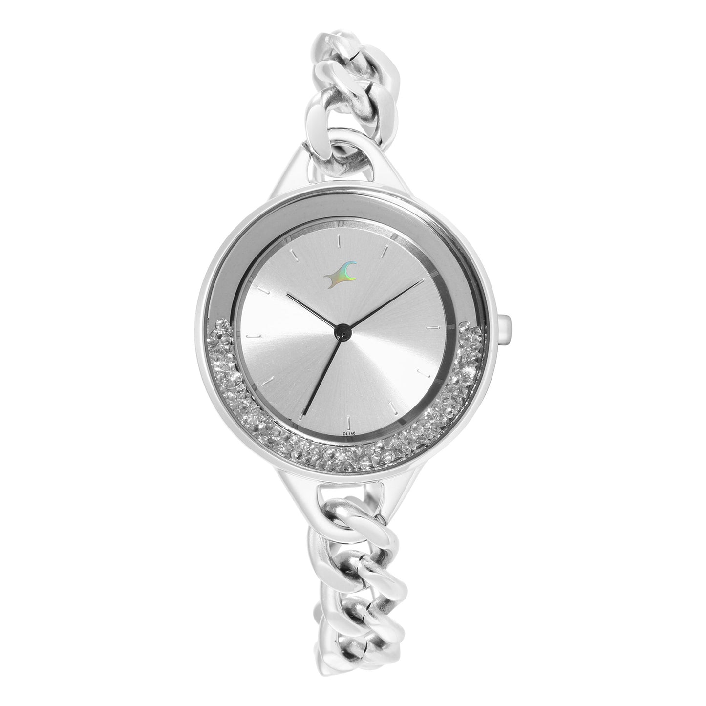 Fastrack Glitch Quartz Analog Silver Dial Metal Strap Watch for Girls