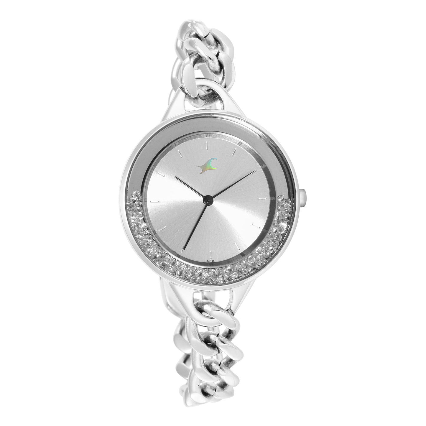 Fastrack Glitch Quartz Analog Silver Dial Metal Strap Watch for Girls