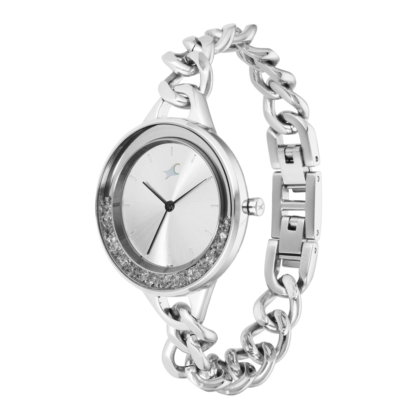 Fastrack Glitch Quartz Analog Silver Dial Metal Strap Watch for Girls