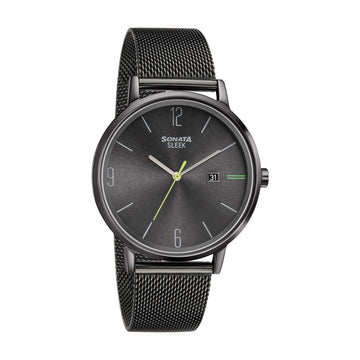 Sonata Quartz Analog with Date Grey Dial Stainless Steel Strap Watch for Men
