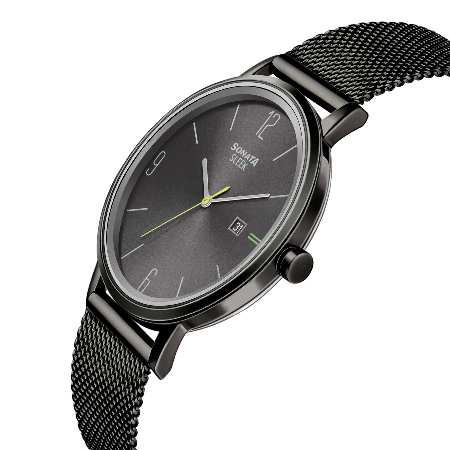 Sonata Quartz Analog with Date Grey Dial Stainless Steel Strap Watch for Men