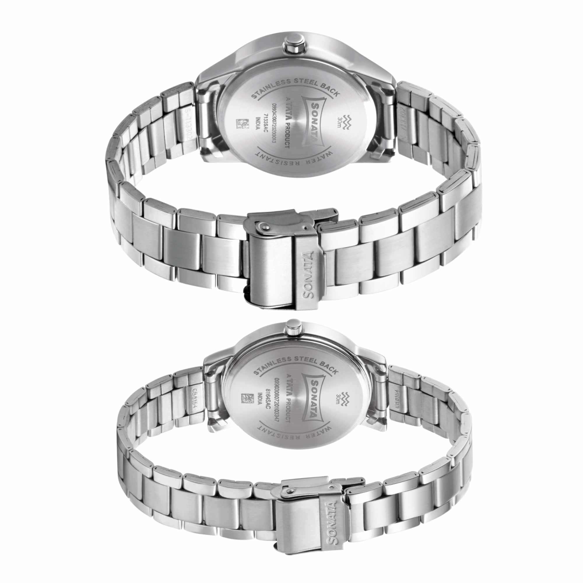 Sonata Quartz Analog with Date Blue Dial Metal Strap Watch for Couple