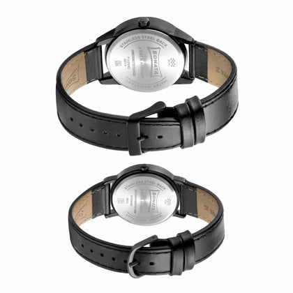 Sonata Quartz Analog with Date Black Dial Leather Strap Watch for Couple