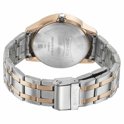 Sonata Quartz Analog with Day and Date Blue Dial Bimetal Strap Watch for Men