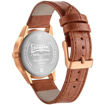 Sonata Quartz Multifunction Silver Dial Leather Strap Watch for Men