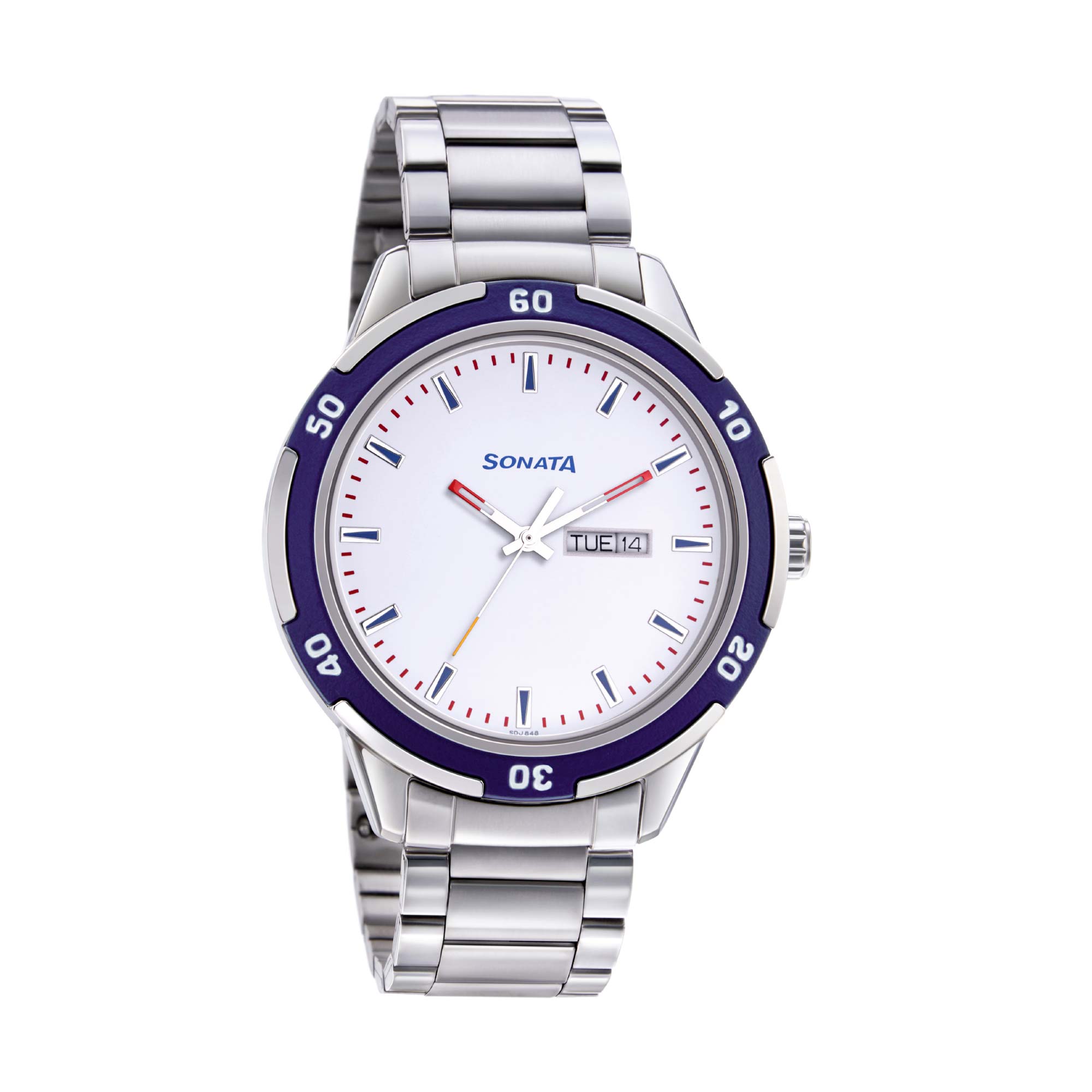 Sonata Quartz Analog with Day and Date White Dial Metal Strap Watch for Men