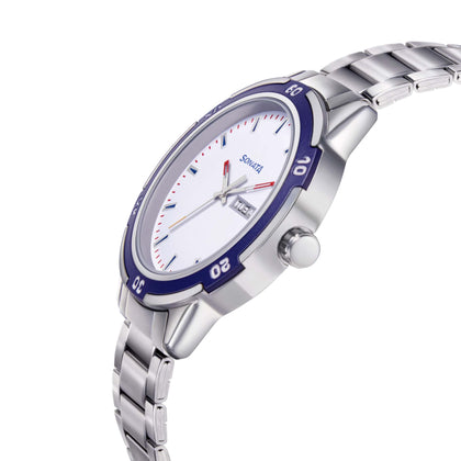 Sonata Quartz Analog with Day and Date White Dial Metal Strap Watch for Men