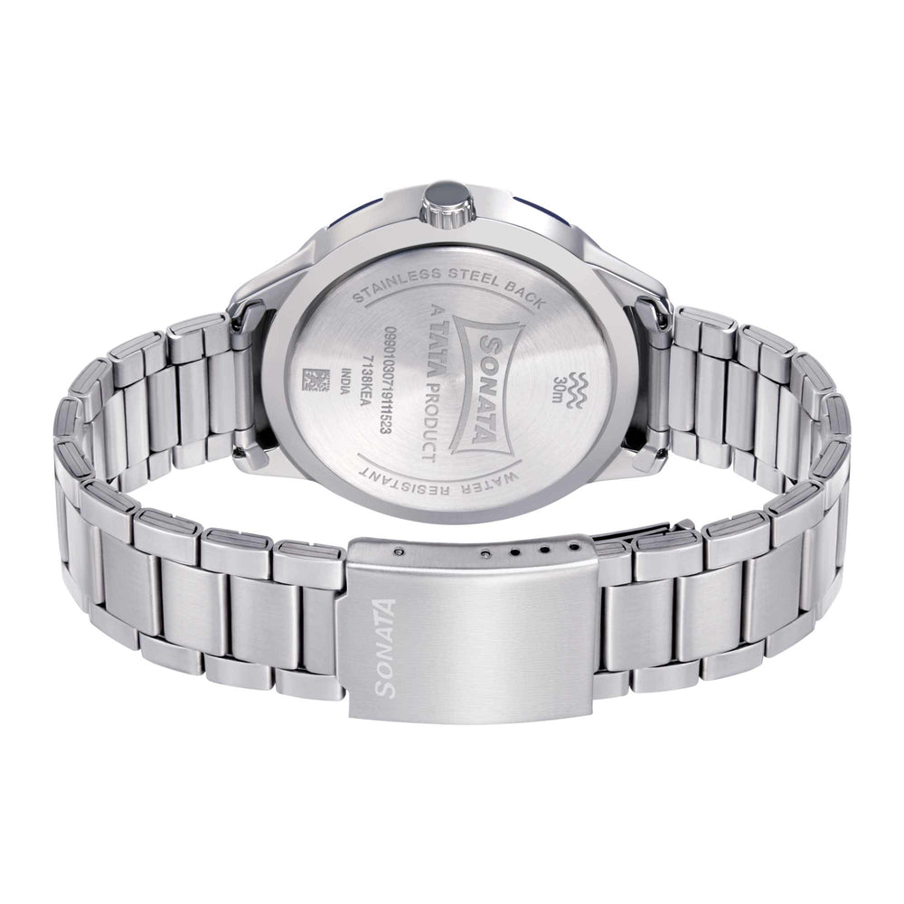 Sonata Quartz Analog with Day and Date White Dial Metal Strap Watch for Men
