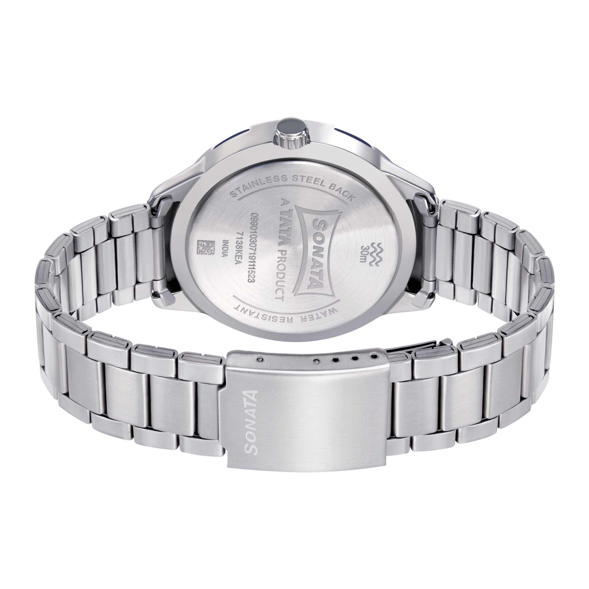 Sonata Quartz Analog with Day and Date White Dial Metal Strap Watch for Men