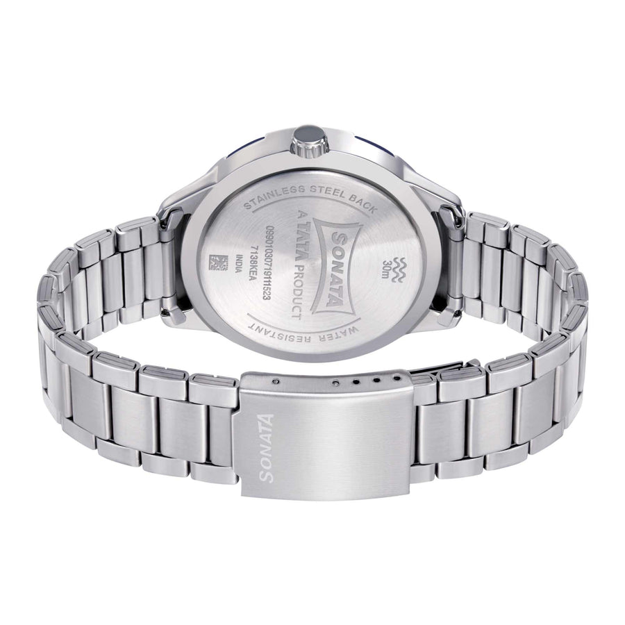 Sonata Quartz Analog with Day and Date White Dial Metal Strap Watch for Men