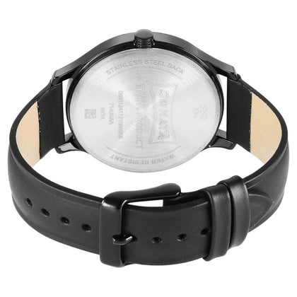 Sonata Quartz Multifunction Grey Dial Leather Strap Watch for Men