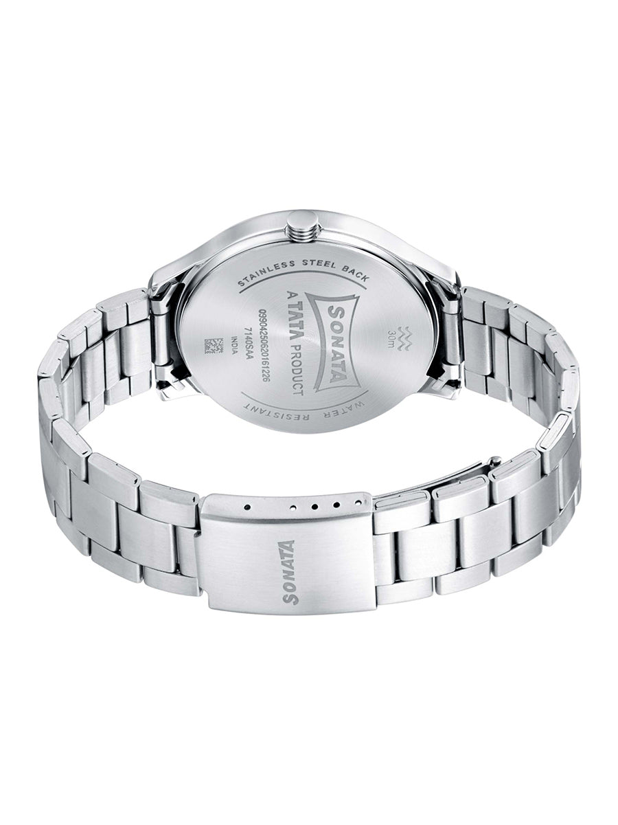 Sonata Quartz Analog Silver Dial Metal Strap Watch for Men