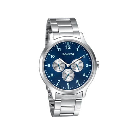 Sonata Quartz Analog Blue Dial Metal Strap Watch for Men