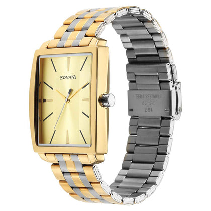 Sonata Utsav Quartz Analog Champagne Dial Watch for Men