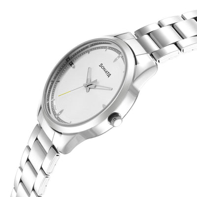 Sonata Quartz Analog Silver Dial Stainless Steel Strap Watch for Men