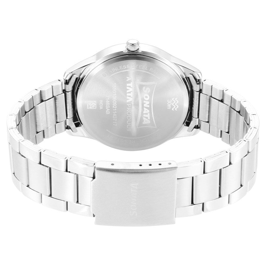 Sonata Quartz Analog Silver Dial Stainless Steel Strap Watch for Men