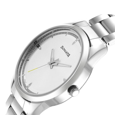 Sonata Quartz Analog Silver Dial Stainless Steel Strap Watch for Men