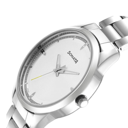 Sonata Quartz Analog Silver Dial Stainless Steel Strap Watch for Men