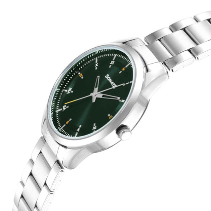 Sonata Force Quartz Analog Green Dial Stainless Steel Strap Watch for Men