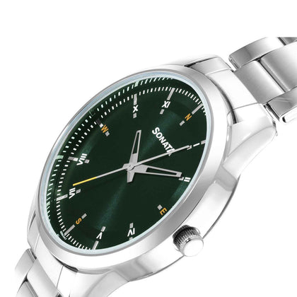 Sonata Force Quartz Analog Green Dial Stainless Steel Strap Watch for Men