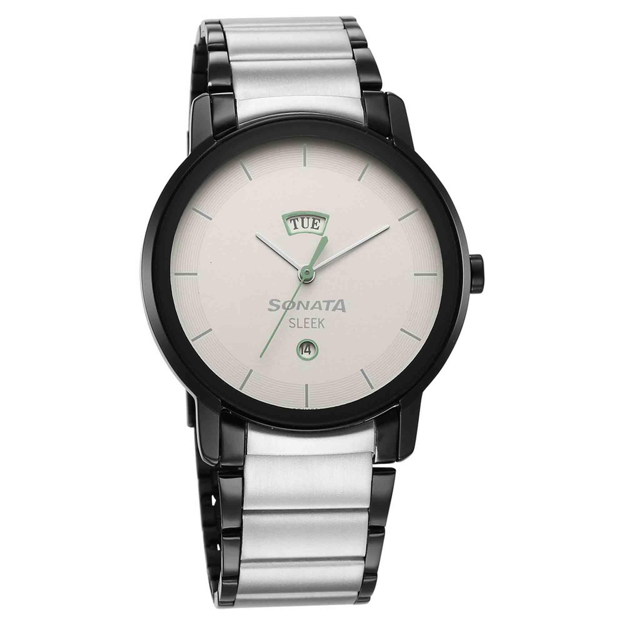 Sleek Grey Dial Alog with Day and Date Watch for Men