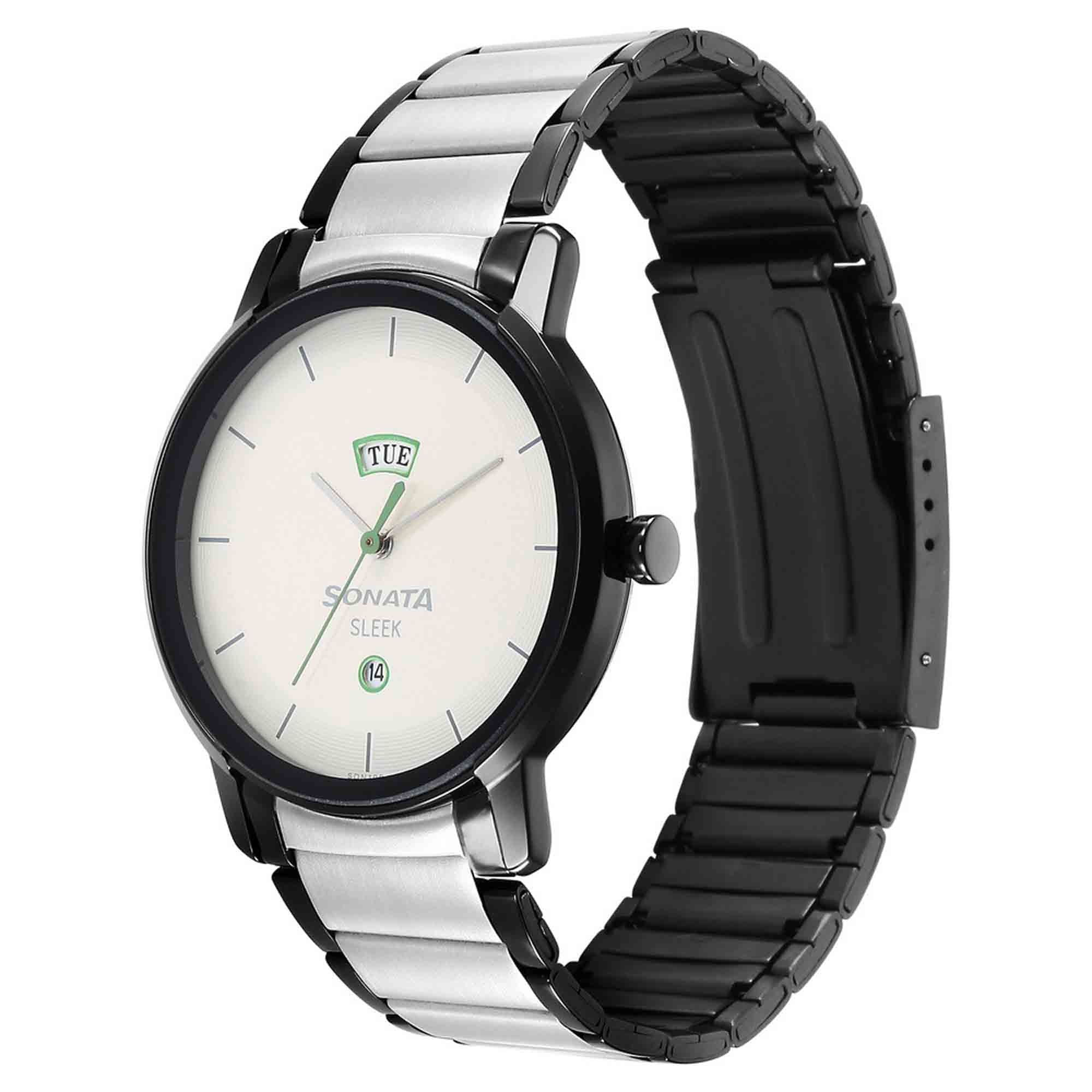 Sleek Grey Dial Alog with Day and Date Watch for Men