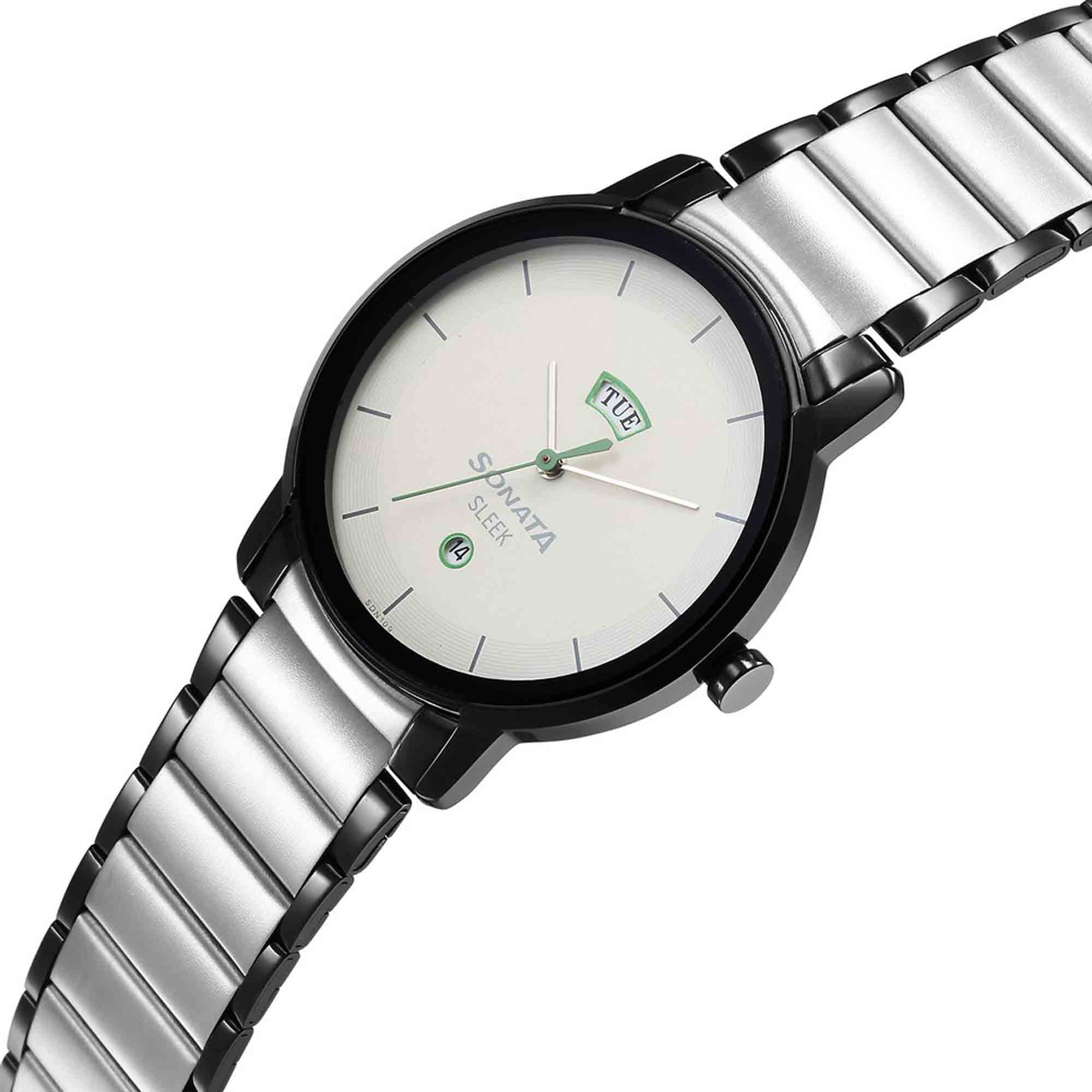 Sleek Grey Dial Alog with Day and Date Watch for Men