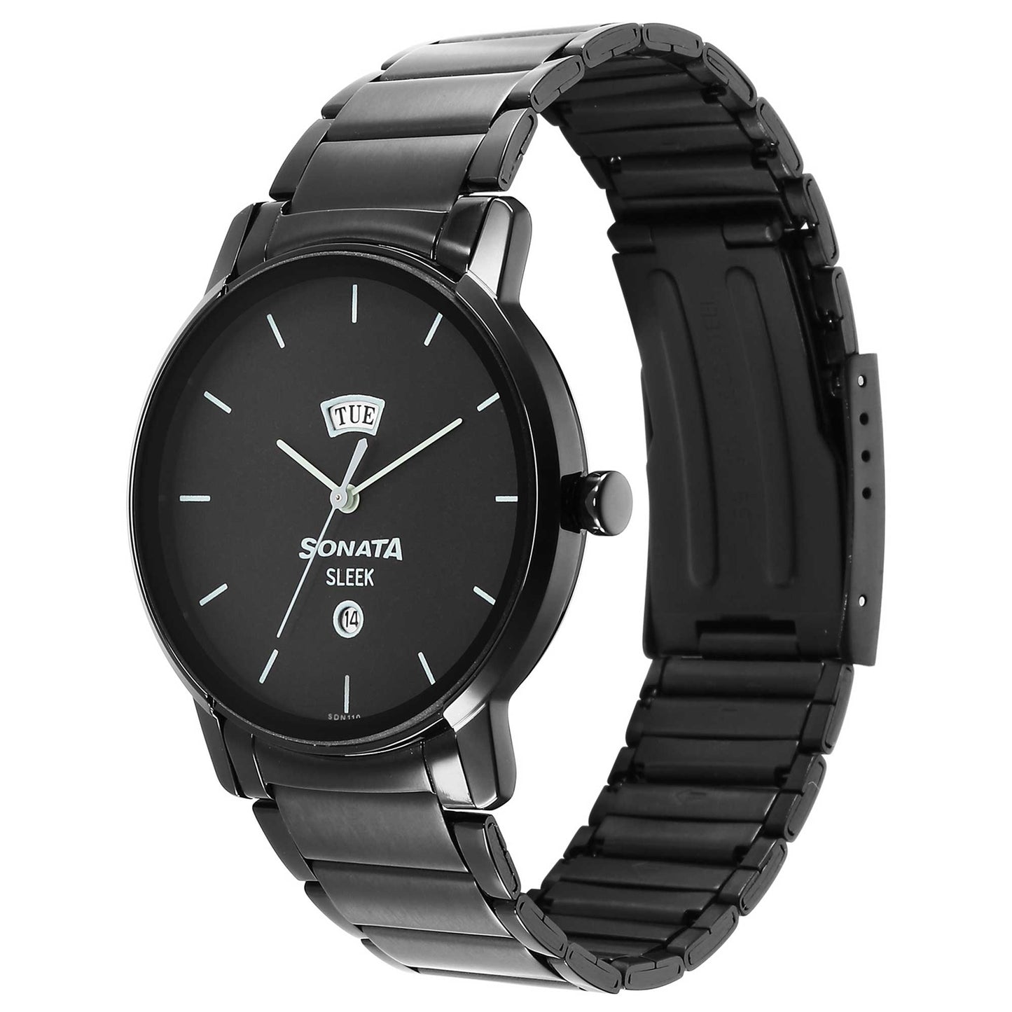 Sleek Black Dial Analog with Day and Date Watch for Men