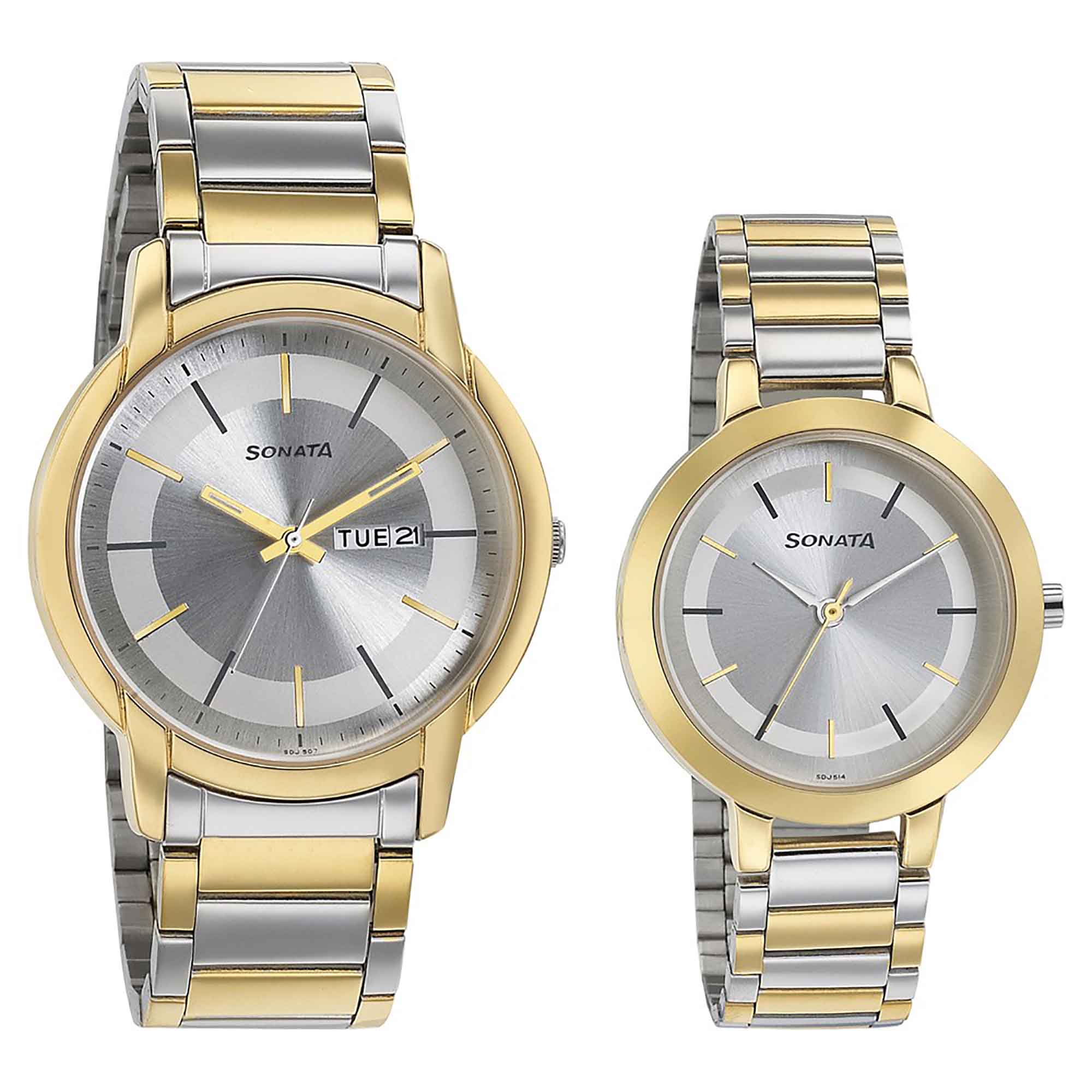 Sonata Quartz Analog Silver Dial Metal Strap Watch for Couple