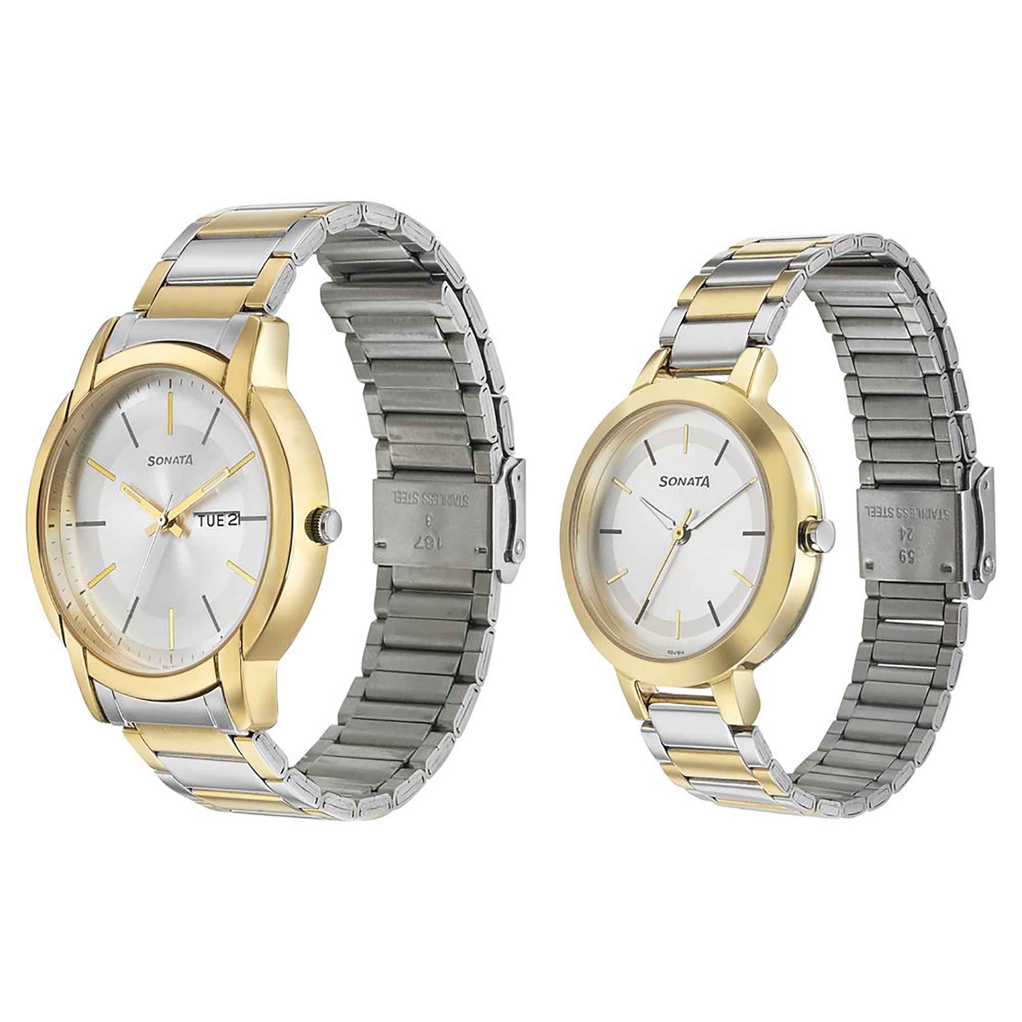 Sonata Quartz Analog Silver Dial Metal Strap Watch for Couple