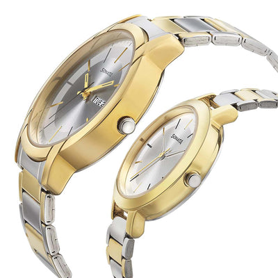 Sonata Quartz Analog Silver Dial Metal Strap Watch for Couple