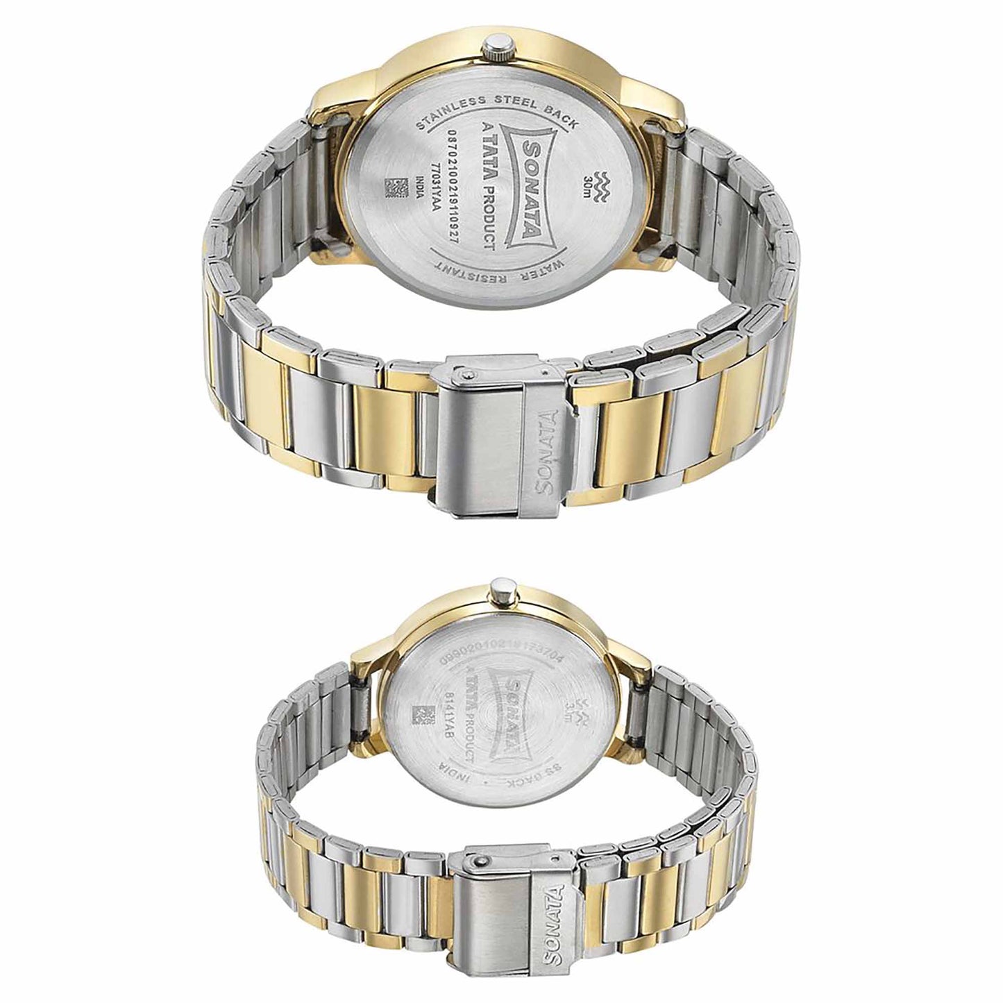 Sonata Quartz Analog Silver Dial Metal Strap Watch for Couple
