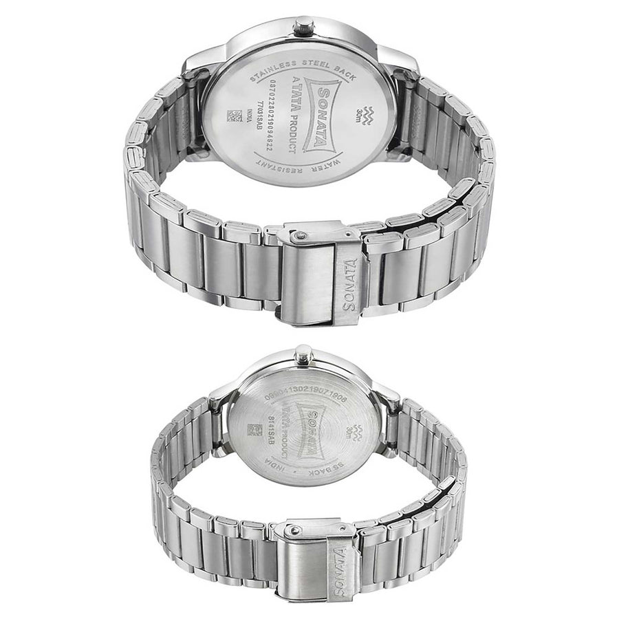Sonata Quartz Analog Blue Dial Metal Strap Watch for Couple