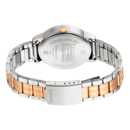 Sonata Quartz Analog with Day and Date White Dial Metal Strap Watch for Men