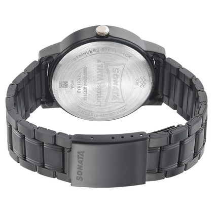 Sonata Quartz Analog Black Dial Metal Strap Watch for Men