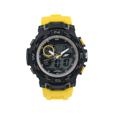 SF Neon Quartz Analog Digital Dial PU Strap Watch for Men