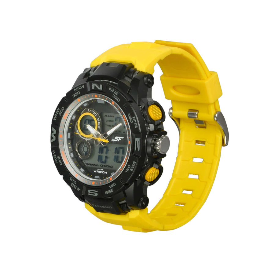 SF Neon Quartz Analog Digital Dial PU Strap Watch for Men